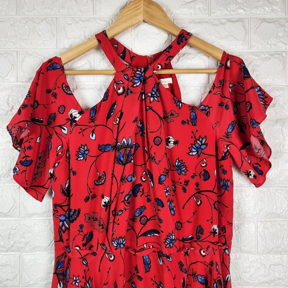 Shoshanna Red Floral Silk Dress Size 8 - Picture 4 of 12